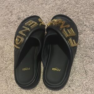 Fendi Black and Gold Slides